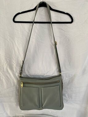 Fossil Leather Crossbody Grey handbag with Front Pockets and Gold-Tone Zippers